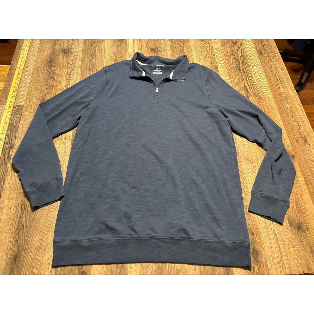 Sonoma Shirt Mens Size 2XLT Blue Quarter Zip Slub Knit Long Sleeve Pullover